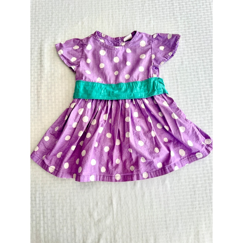 Global Mamas‎ Purple Polka Dot Batik Cotton Dress Teal Sash Handmade 24 Months